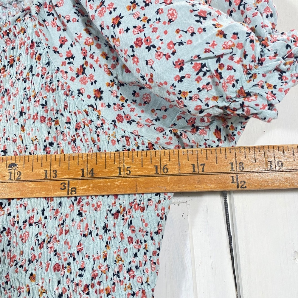 AUW Floral Babydoll Mini Dress Puff Sleeve Pastel Cottagecore Boho Smocked 1X - Picture 5 of 9